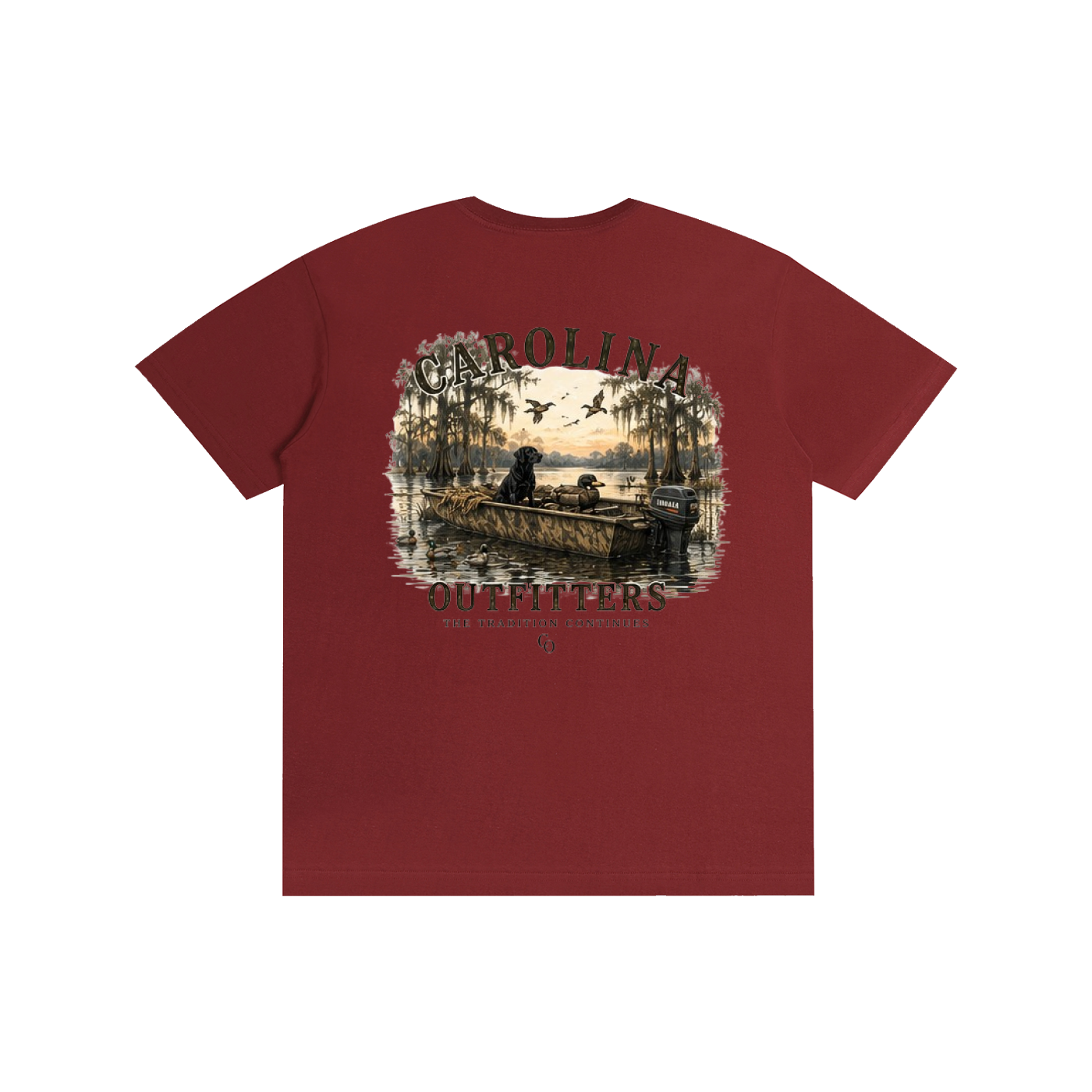 Mens Carolina Outfitters Dog and Boat T-Shirt